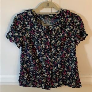 Button Down Floral Peter Pan Collar Blouse